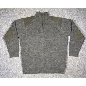 Woolovers 1/4 Zip Sweater Mens XL Brown Suede Elbow/Shoulder Patch Wool Pullover